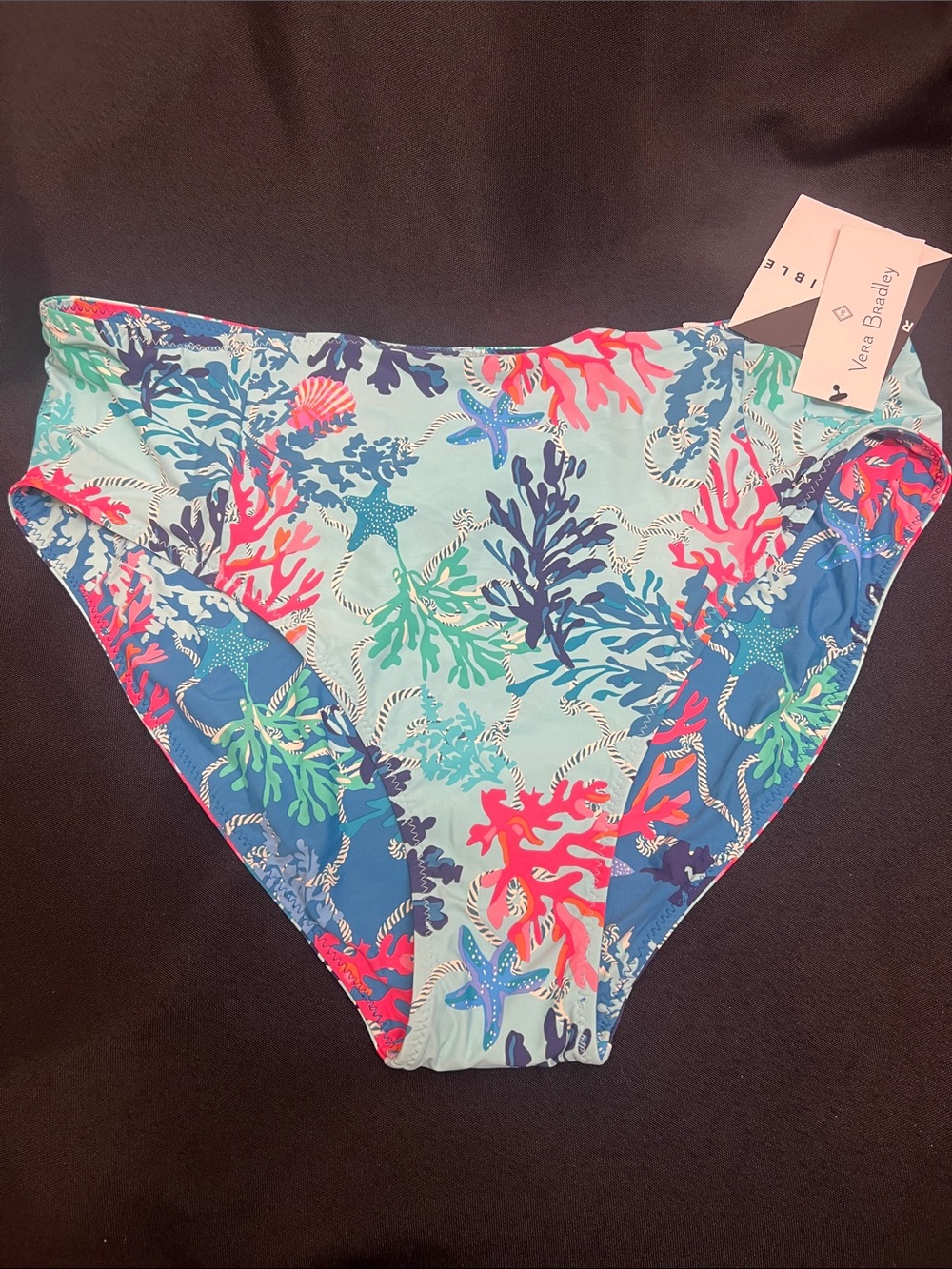 Vera Bradley NWT Aqua Multi Coral Reef Bikini Bottoms Women’s 12 14 Reversible